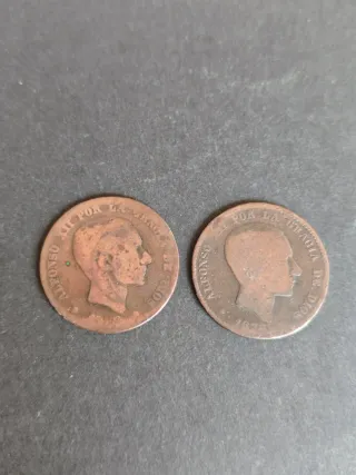 10 Céntimos 1877. 2 Monedas Alfonso XII.