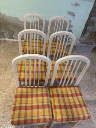 6 Sillas de Comedor Madera y Tela