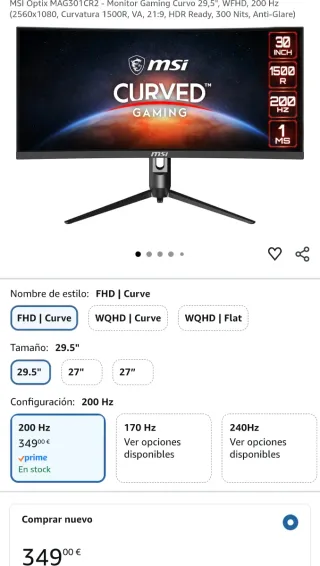 Monitor MSI Optix MAG301CR2 1080p 21:9 30"