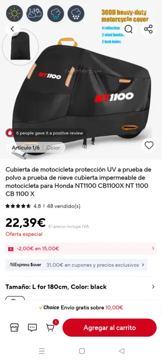 Cubierta Moto Honda NT1100 Negra