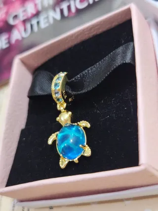 Charm colgante Tortuga Marina Cristal Azul Dorado