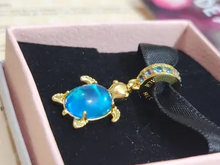 Charm colgante Tortuga Marina Cristal Azul Dorado