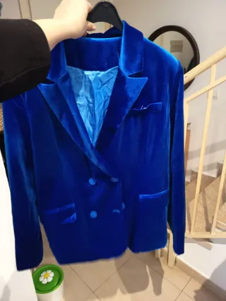 Traje tipo Terciopelo Azul Mujer Chaqueta y Pantal