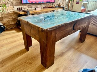 Mesa de centro madera y cristal pez Hecha a mano