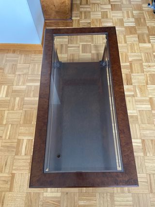 Tavolo da salotto rettangolare in legno massello e vetro