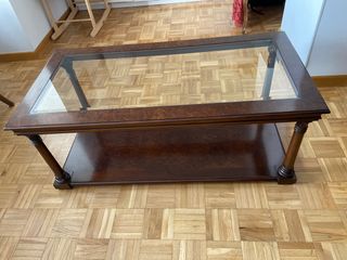 Tavolo da salotto rettangolare in legno massello e vetro