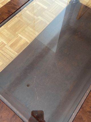 Tavolo da salotto rettangolare in legno massello e vetro