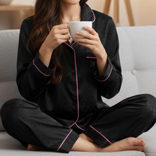 Talla L - Pijama Satinado 2 Piezas en color negro