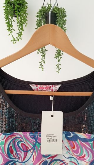 Top Smash! Lentejuelas Peacock Talla L.