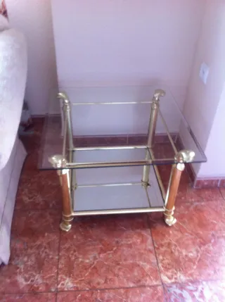 2 Mesas Cristal y Metal Doradas 120x70x42 y 60x60x