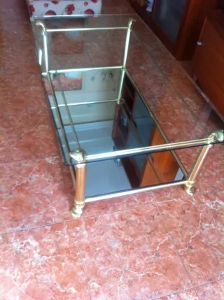 2 Mesas Cristal y Metal Doradas 120x70x42 y 60x60x