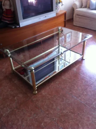 2 Mesas Cristal y Metal Doradas 120x70x42 y 60x60x