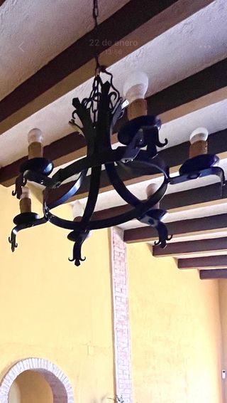 Lámpara rústica forja negra 6 luces