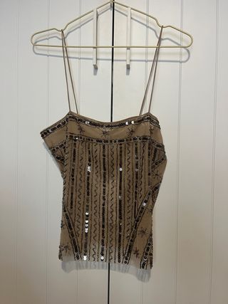 Top fiesta lentejuelas Zara beige/plateado