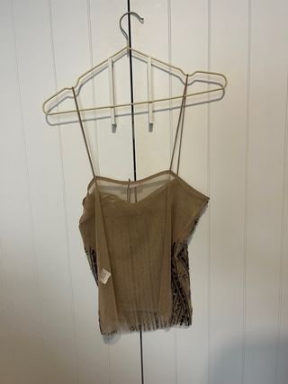Top fiesta lentejuelas Zara beige/plateado