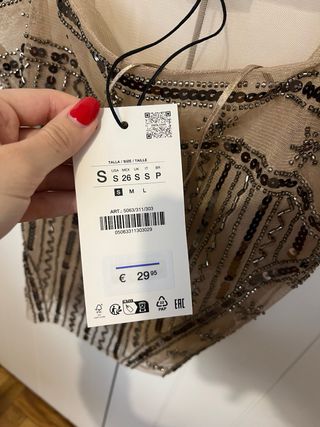 Top fiesta lentejuelas Zara beige/plateado