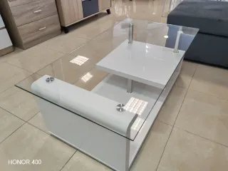 Mesa de centro cristal y madera blanca