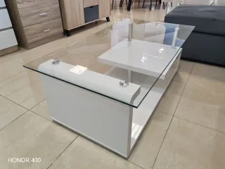 Mesa de centro cristal y madera blanca