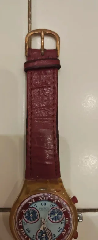 Swatch Crono Pelle Oro Rosso