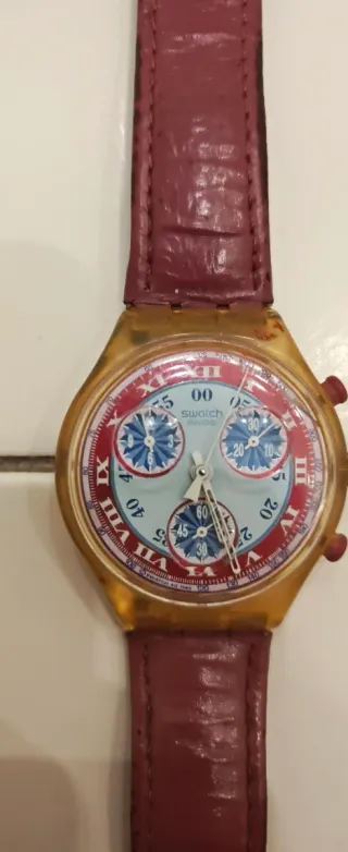 Swatch Crono Pelle Oro Rosso