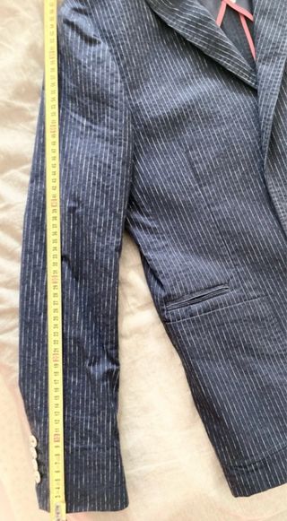 Giacca blu a righe a sbalzo,monopetto, GIH