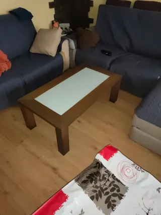 Mesa de centro madera y cristal opaco