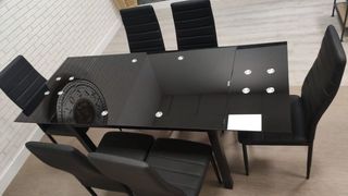 Mesa extensible de cristal + 6 sillas