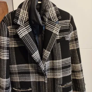 Abrigo Desigual Cuadros Negro Blanco Talla L
