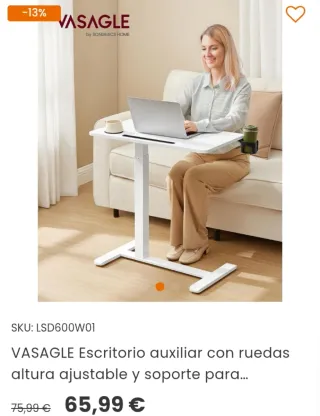VASAGLE Escritorio auxiliar con ruedas