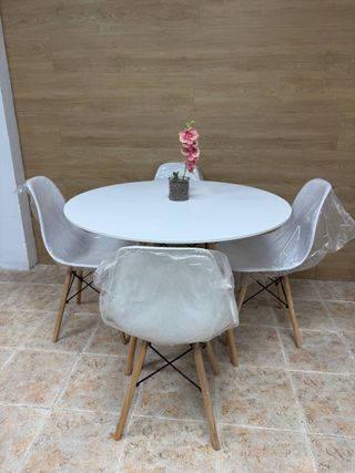 Pack Comedor 4 Plazas: Mesa Circular 100cm Blanca