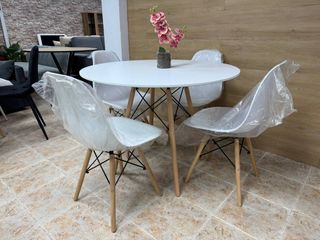 Pack Comedor 4 Plazas: Mesa Circular 100cm Blanca