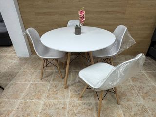 Pack Comedor 4 Plazas: Mesa Circular 100cm Blanca