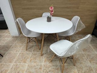 Pack Comedor Nuevo: Mesa Circular Blanca 100cm