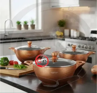 2 set da 3 Casseruola in rame con coperchio