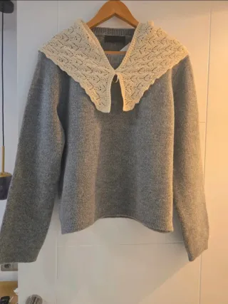 Jersey Zara Gris Cuello Calado