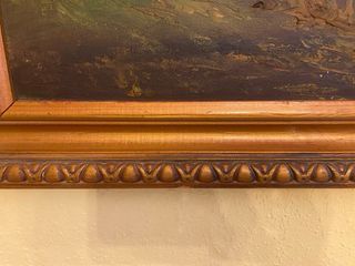 Cuadro de lienzo paisaje montañoso con casa pintad