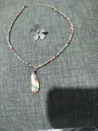 Collar Jaspe Imperial Multicolor y Anillo de flor