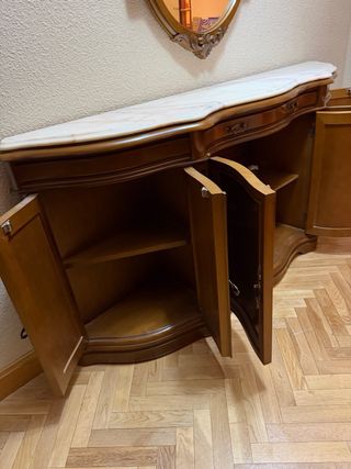 Mueble recibidor madera y mármol con espejo