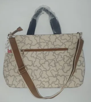 Bolso Beige y Gris con Estampado