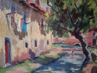 Óleo paisaje de León firmado