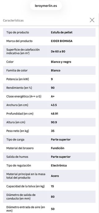 Estufa Pellet WATT 9 kW Blanco