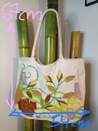 Bolso de tela blanco con flores