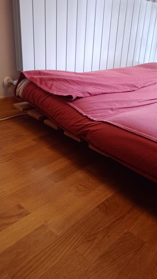 Sofá Cama roja de estructura de madera. Futón.