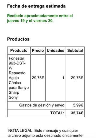 Aguja Fonocaptor Fox 963 CST-W Roja