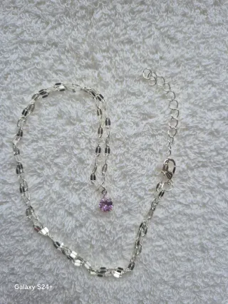 Colar Aço Inoxidável com Pedra rosa