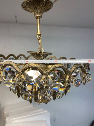 Lámpara antigua cristales strass dorada