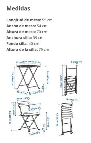 MESA Y SILLAS DE EXTERIOR EN MADERA Y METAL.