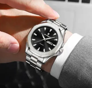 Reloj POEDAGAR Hombre Negro y Plateado