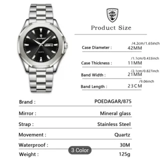 Reloj POEDAGAR Hombre Negro y Plateado