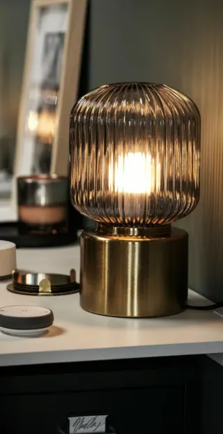 Lámpara de mesa cristal y metal dorado